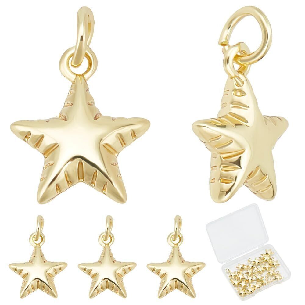 4579 1 Box 20Pcs Golden Star Pendant Bulk Real 18K Gold Plated Brass